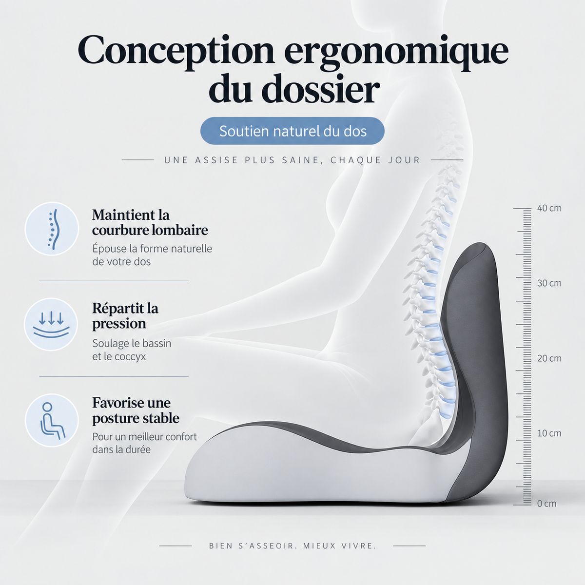 SITÉO™ – Coussin Ergonomique à Mémoire de Forme pour Assise Prolongée