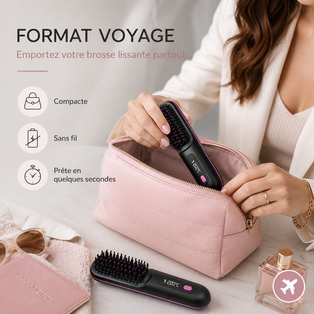 LISSÉA™ – Brosse Lissante & Bouclante Sans Fil ✨