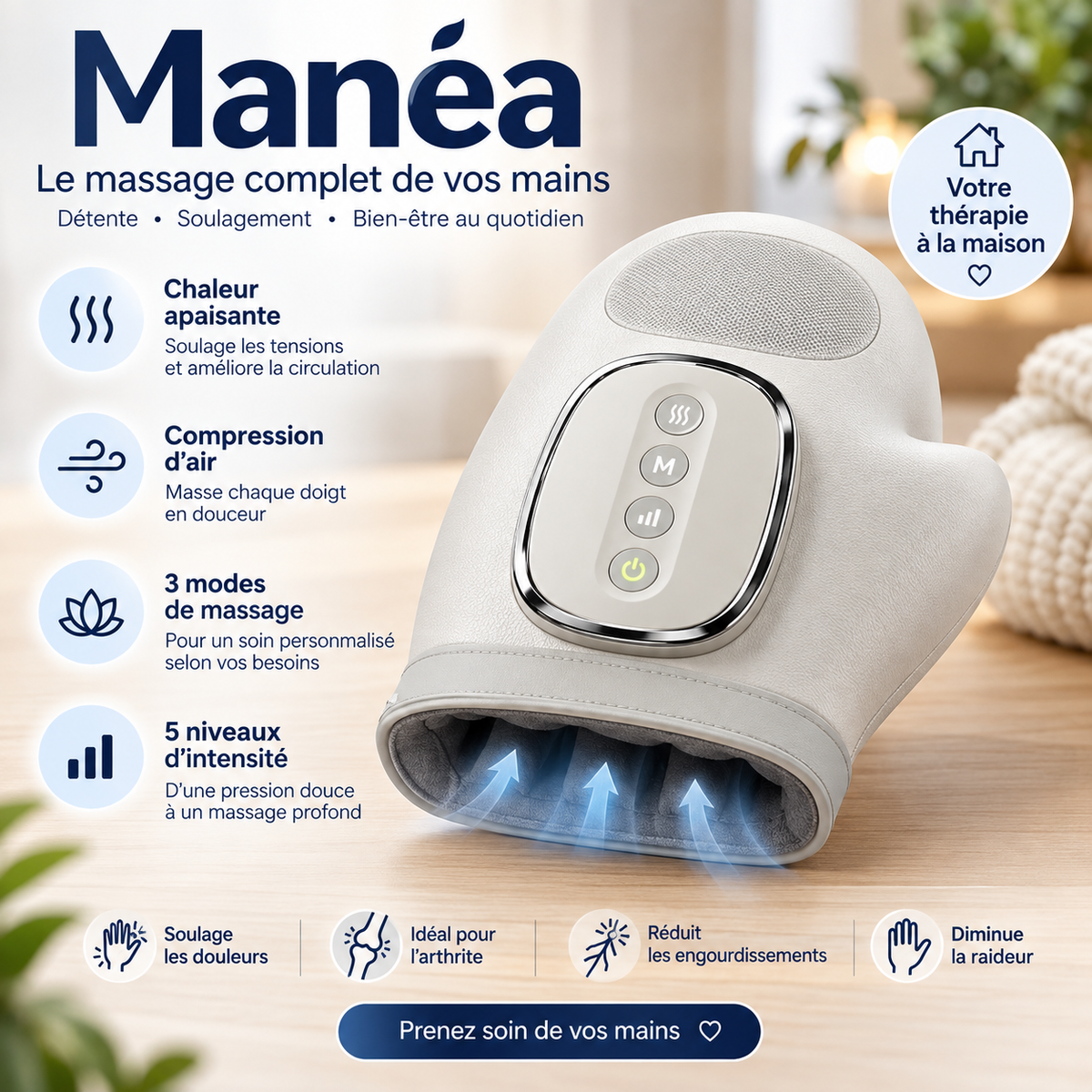 MANÉA™ – Masseur de Mains Chauffant à Compression