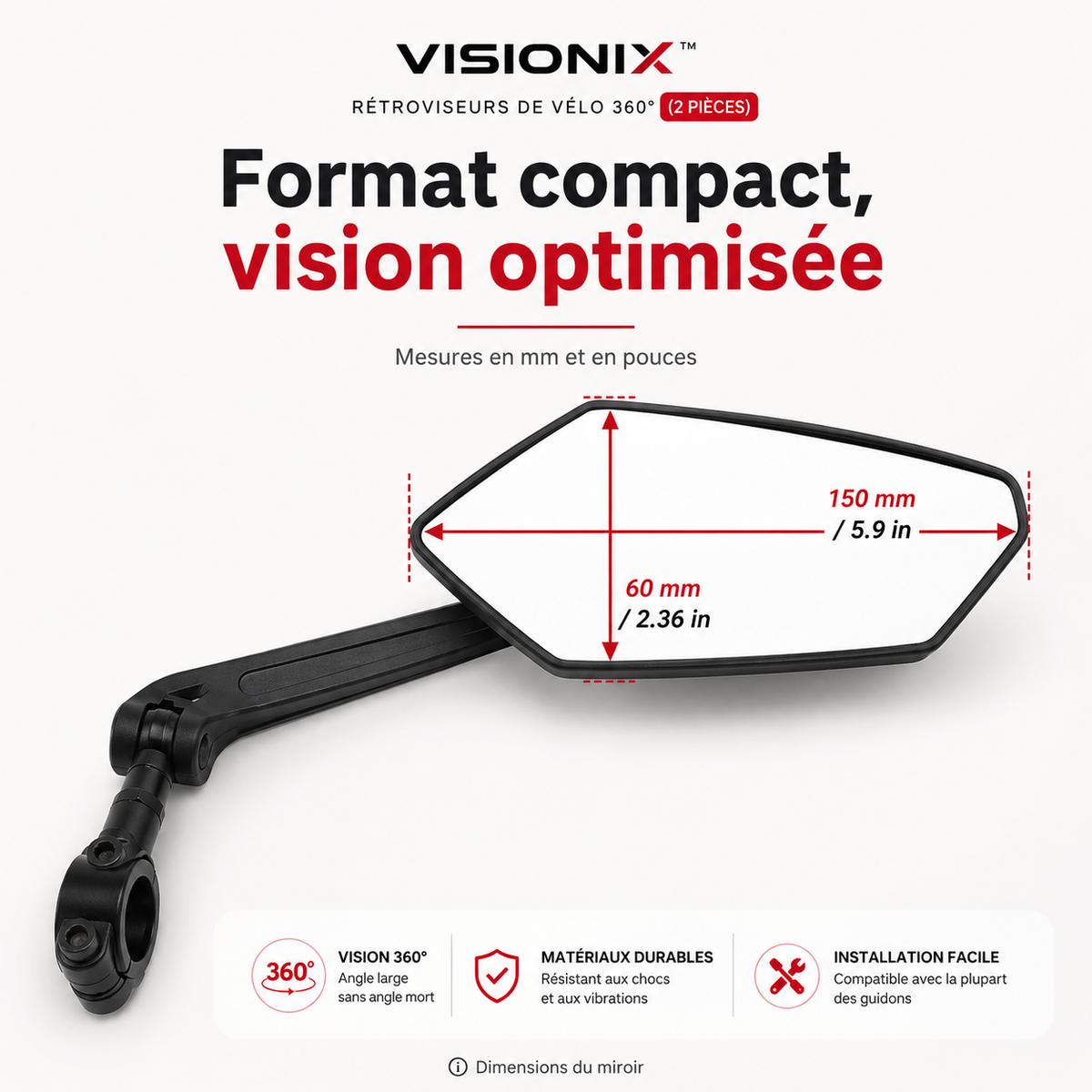 VISIONIX™ – Rétroviseurs de Vélo 360° (2 Pièces)
