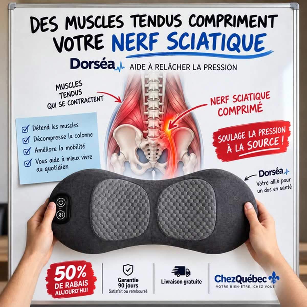 Dorséa – présentation du coussin de massage lombaire