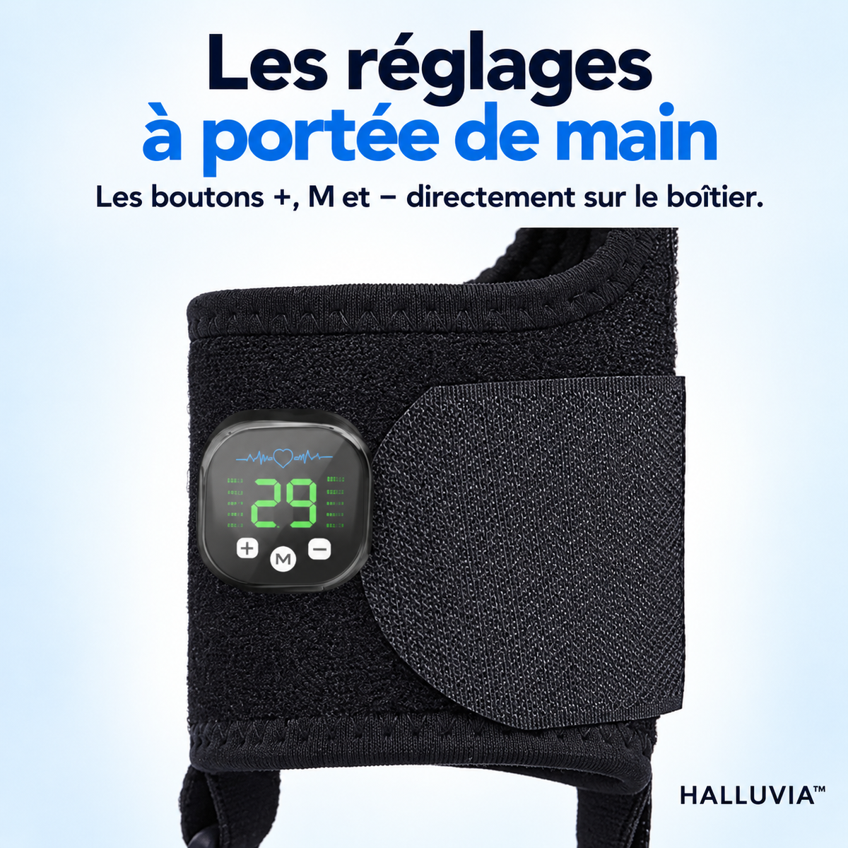 HALLUVIA – gros plan du boîtier et des boutons de réglage