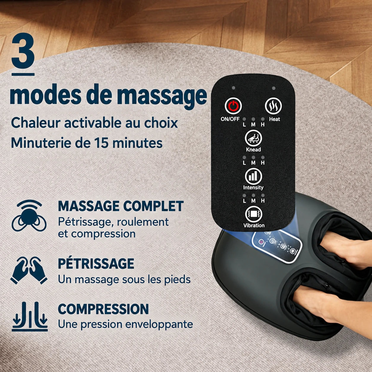 Trois modes de massage avec chaleur au choix