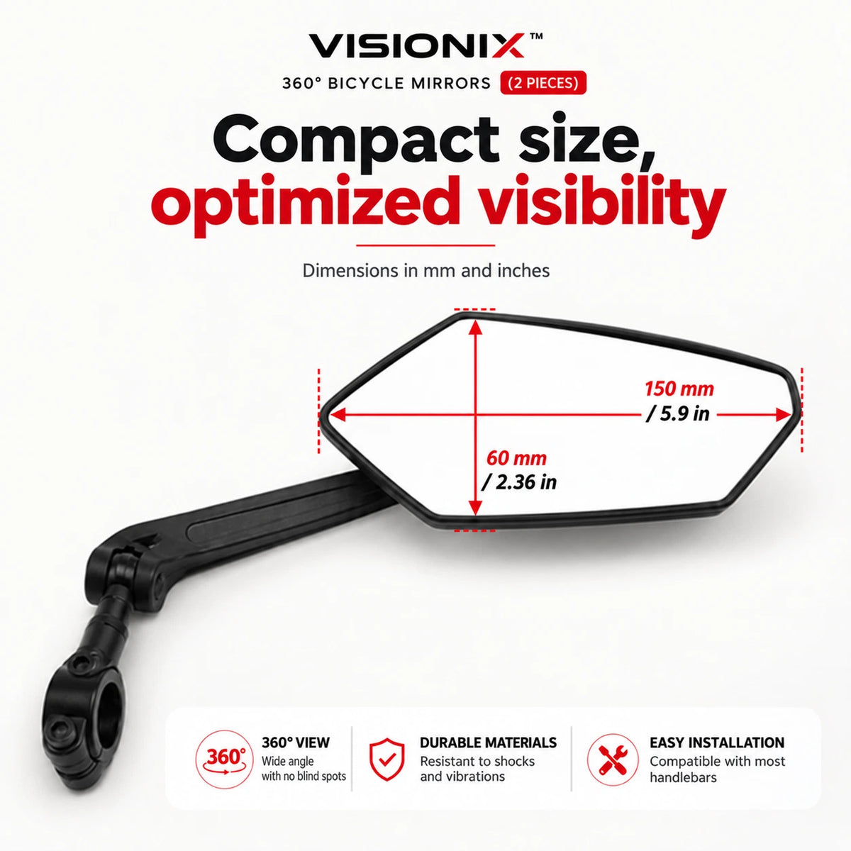VISIONIX™ – 360° Bicycle Mirrors (2 Pieces)