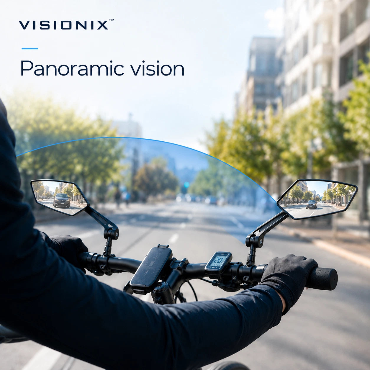 Panoramic visibility of VISIONIX bicycle mirrors