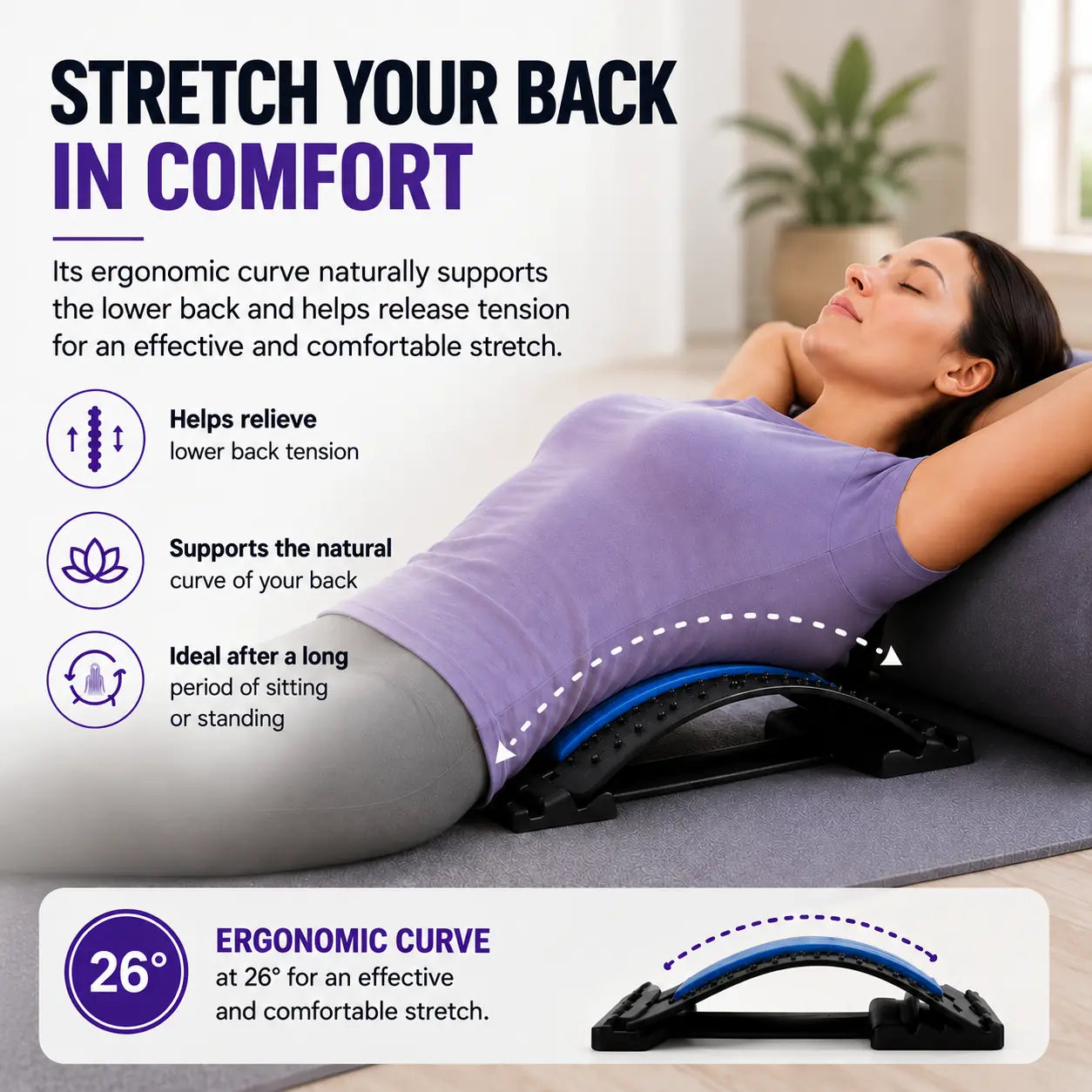 Gentle lower back stretching with LUMBÉA