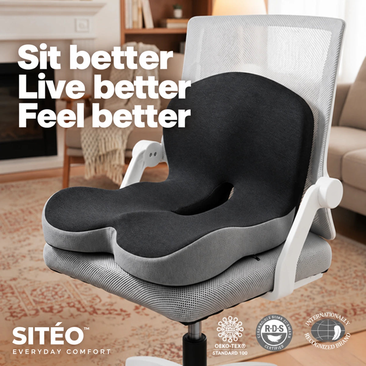 SITÉO™ – Ergonomic Memory Foam Cushion for Prolonged Sitting