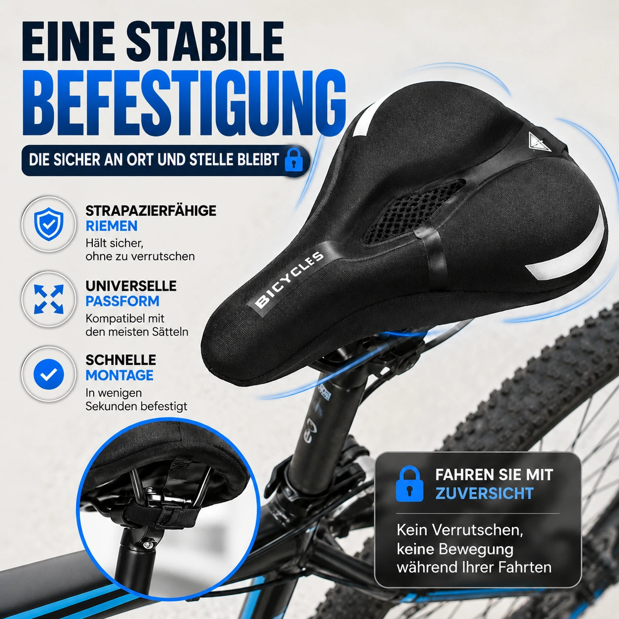 Stabile Befestigung des VÉLOCONFORT-Sitzbezugs