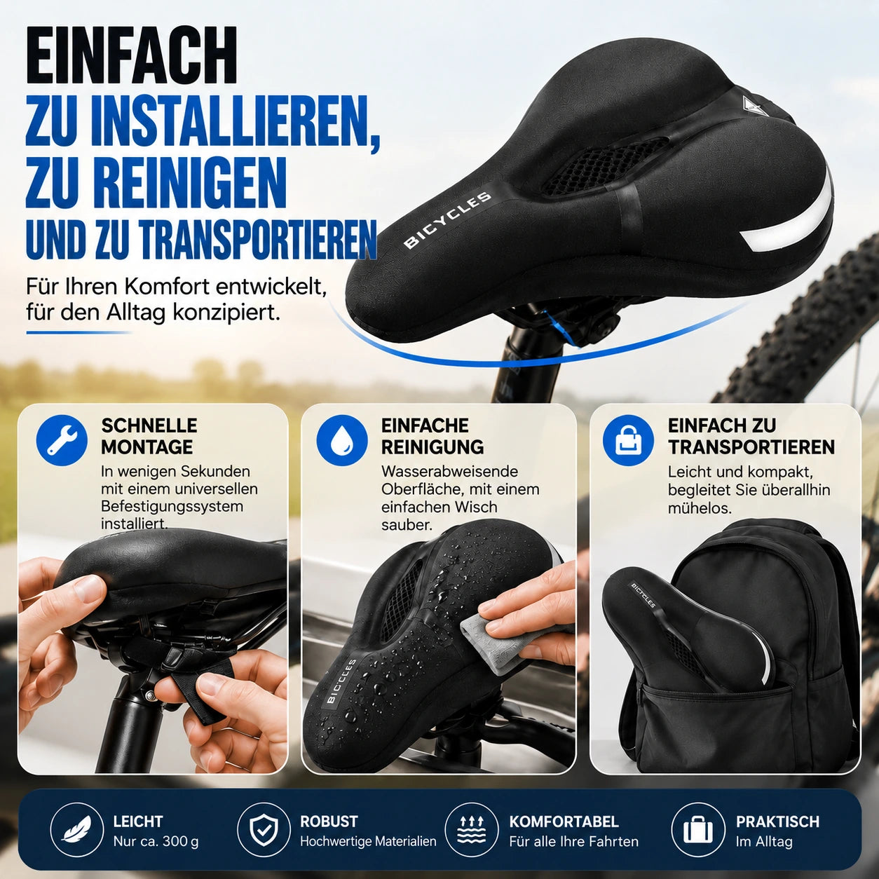 VÉLOCONFORT Sattelbezug, einfach zu montieren und zu reinigen