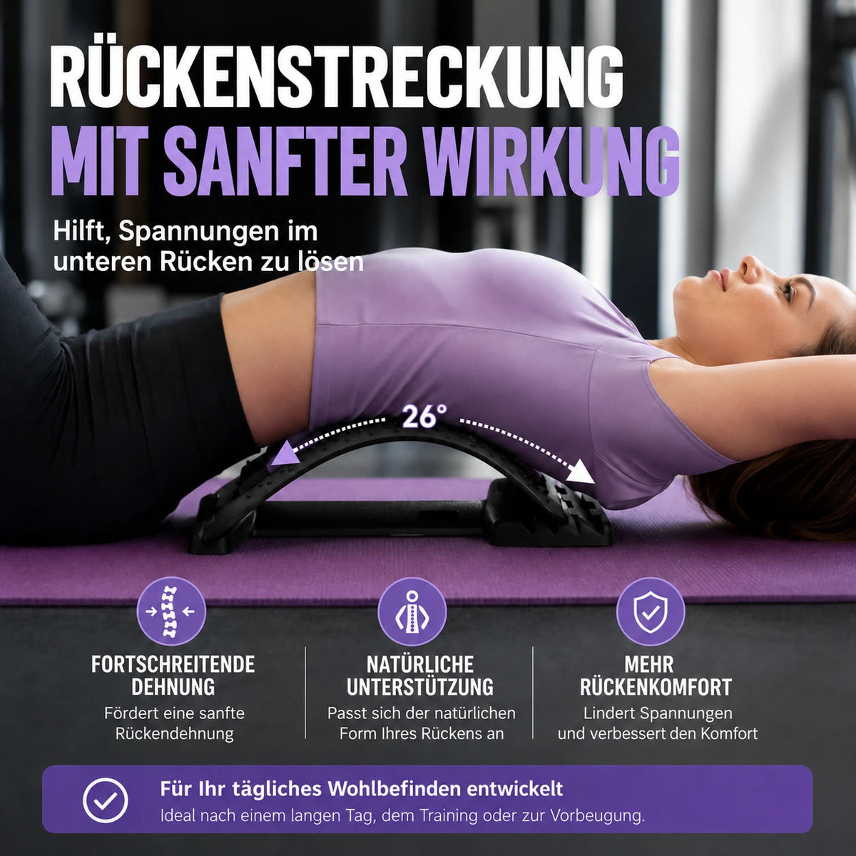 LUMBÉA™ – 3-in-1-Lendenwirbelsäulen-Dehn- und Akupressur-Stütze
