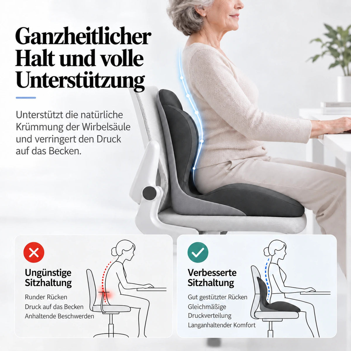 SITÉO™ – Ergonomisches Memory-Schaum-Kissen für langes Sitzen