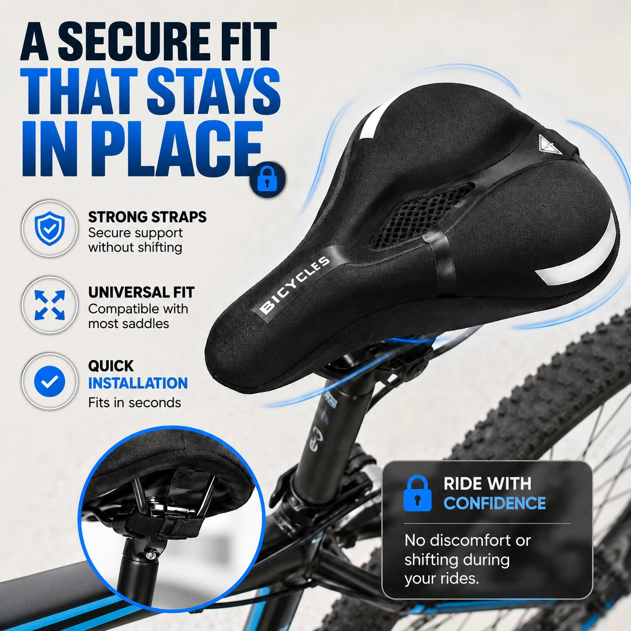 Stable mounting of the saddle cover VÉLOCONFORT