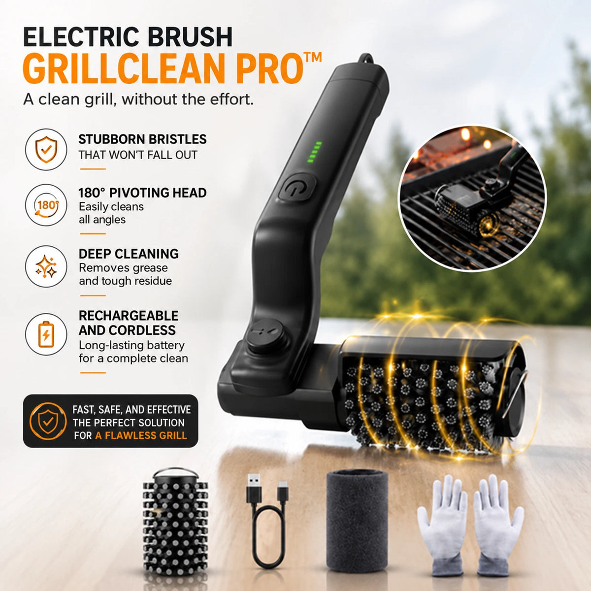 GRILLCLEAN PRO™ – Powerful Electric BBQ Cleaning Brush