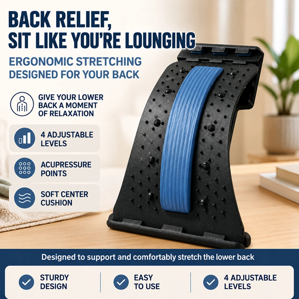 LUMBÉA™ – 3-in-1 Lumbar Stretching & Acupressure Stretcher