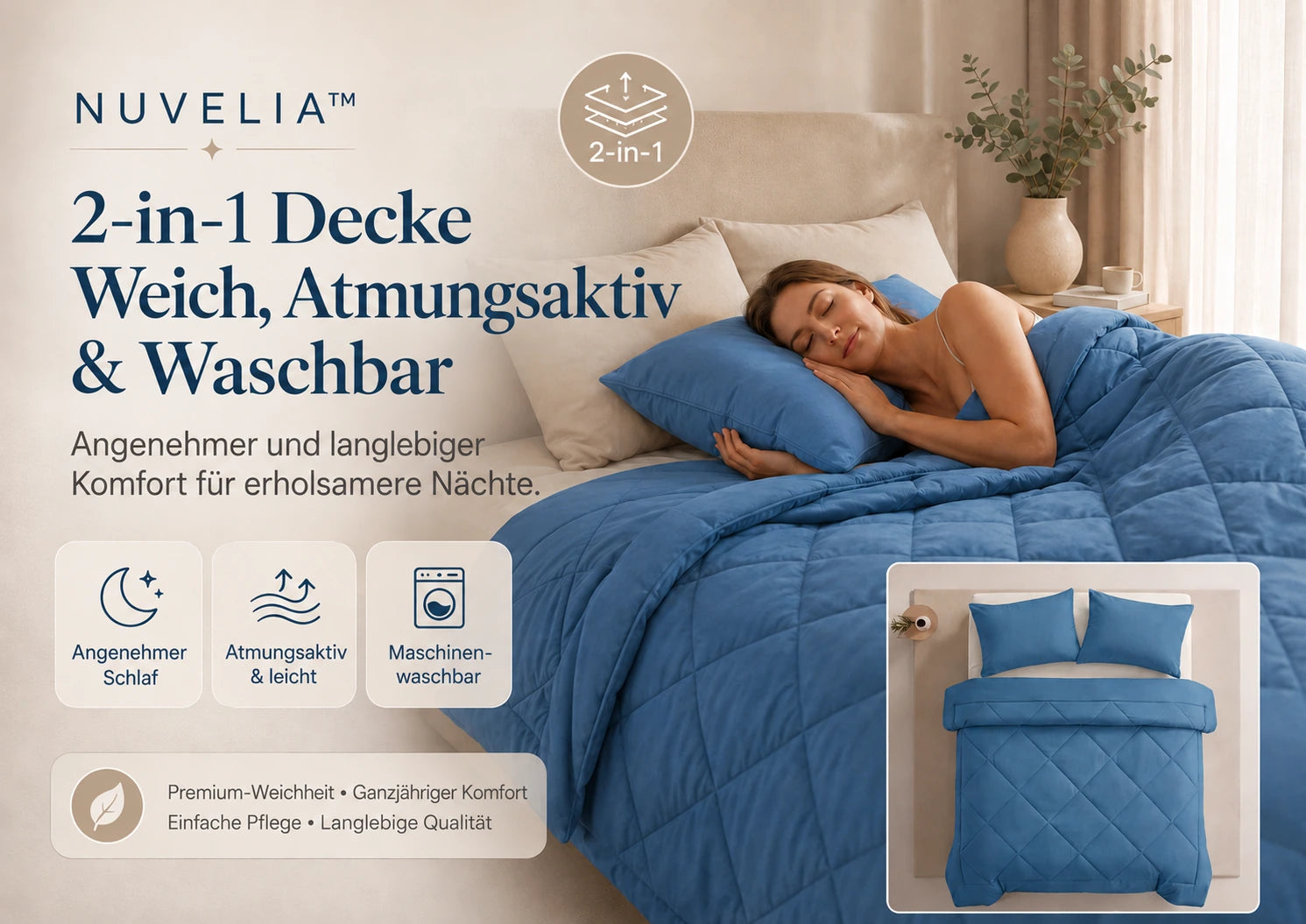 NUVELIA™ — Couette 2-en-1 douce, respirante et lavable