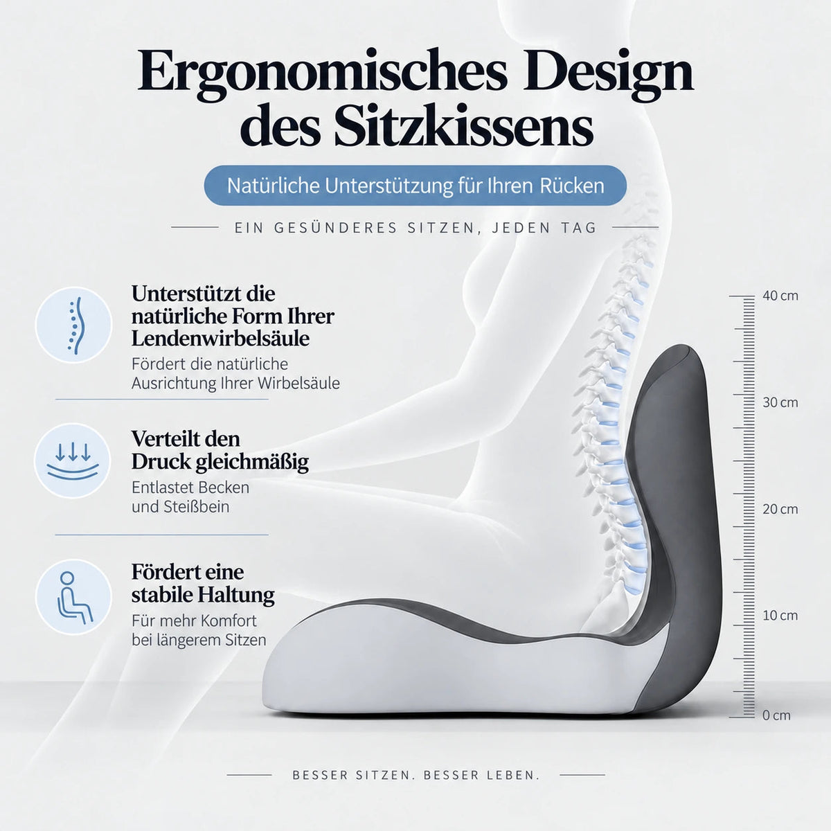 SITÉO™ – Ergonomisches Memory-Schaum-Kissen für langes Sitzen