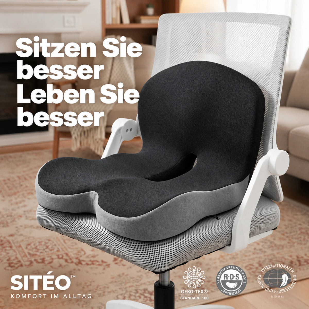SITÉO™ – Ergonomisches Memory-Schaum-Kissen für langes Sitzen
