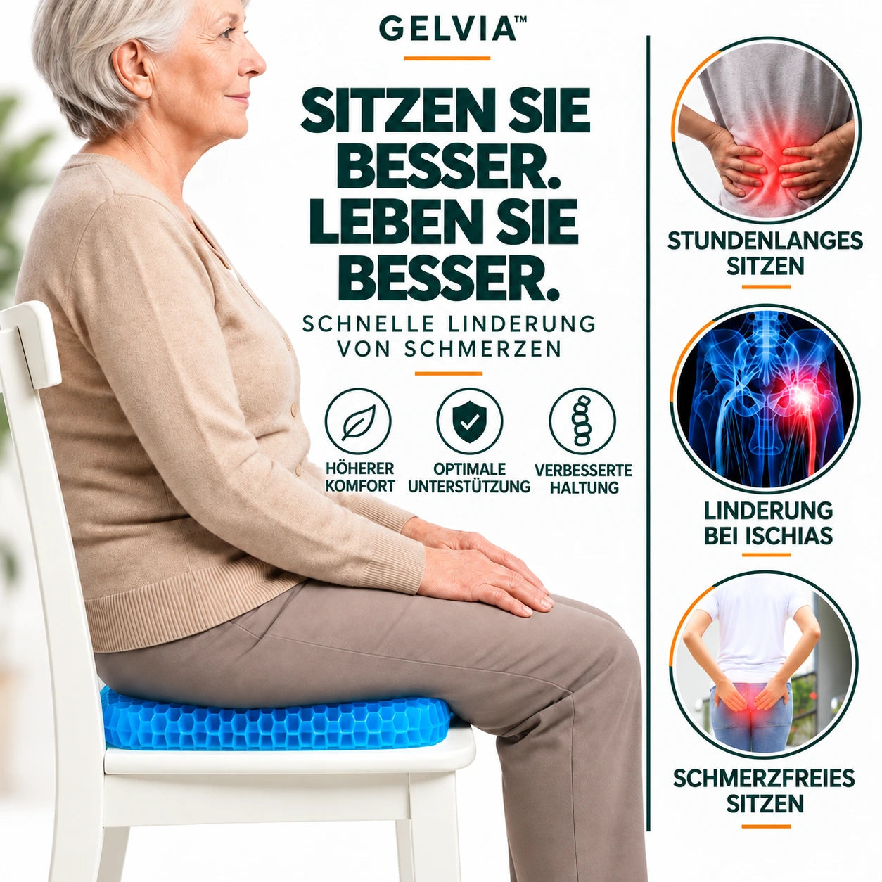 GELVIA Komfort für Steißbein und unteren Rücken